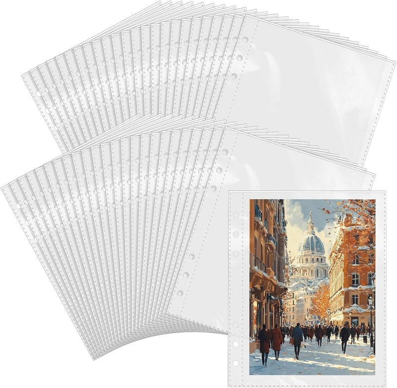 VOKOY 90 Pack Clear Binder Sleeves, Double Sided 1 Pocket Plastic Sleeves Pouch Binder Inserts Refill Sheets Protectors Photo Card Album Page Sticker Organizer for 6 Ring A5 Binder, 180 Pockets - Image 1